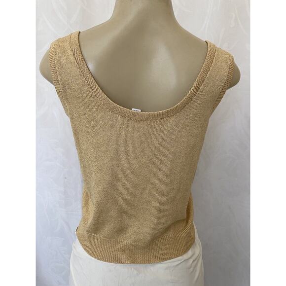 St John Santana Knit Shell Tank Top Sleeveless Gold Ribbed Hem Blouse Sc… - Picture 3 of 4